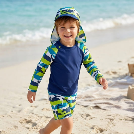 Shark Pattern Rash Guard Swim Set