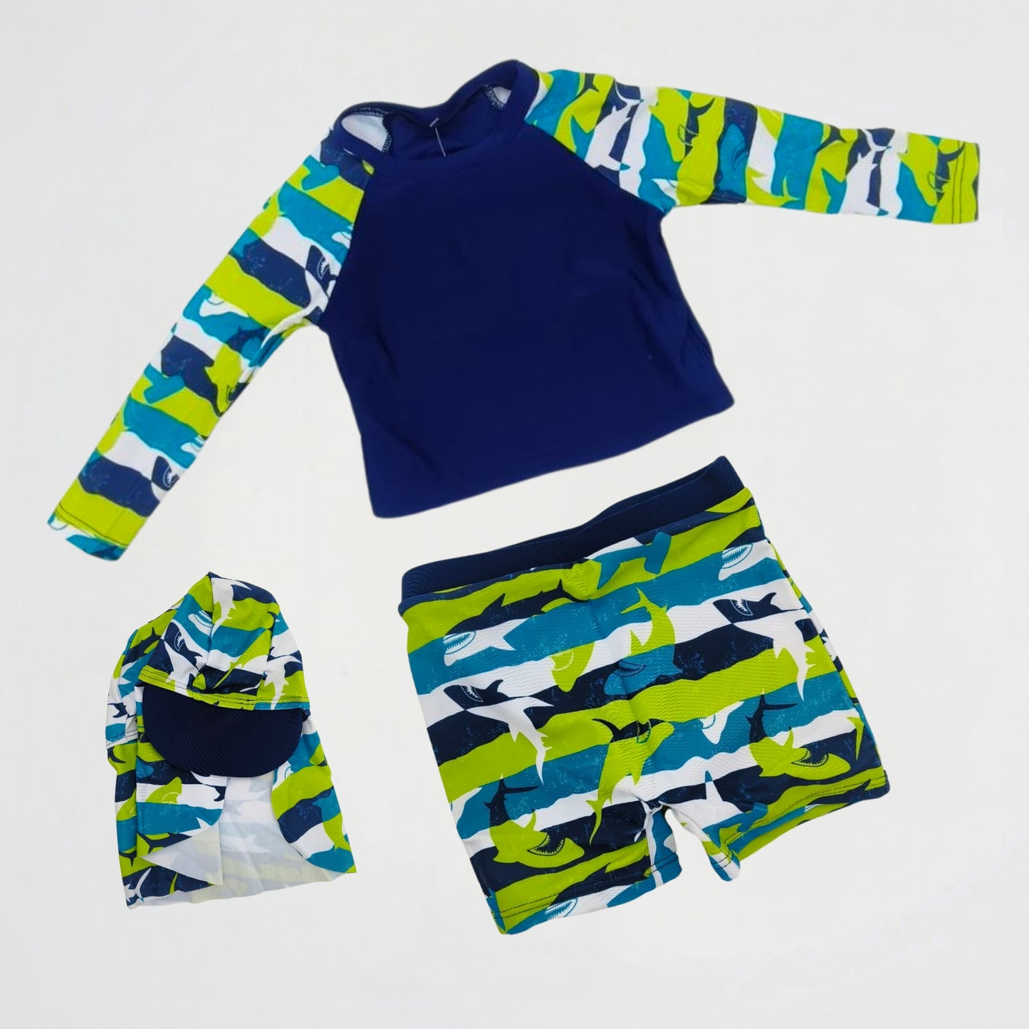Shark Pattern Rash Guard Swim Set