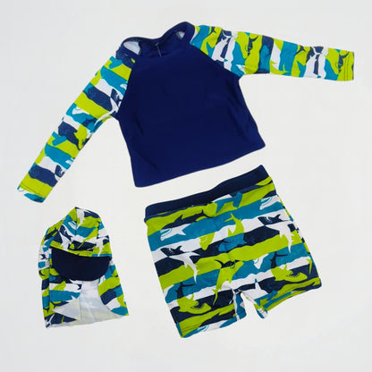 Shark Pattern Rash Guard Swim Set