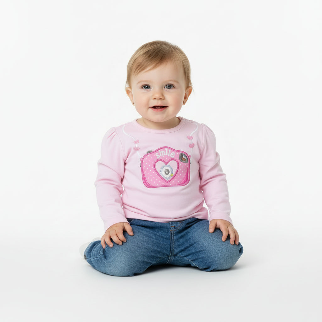 Smile To The Camera Flower Pink Cotton T-Shirt
