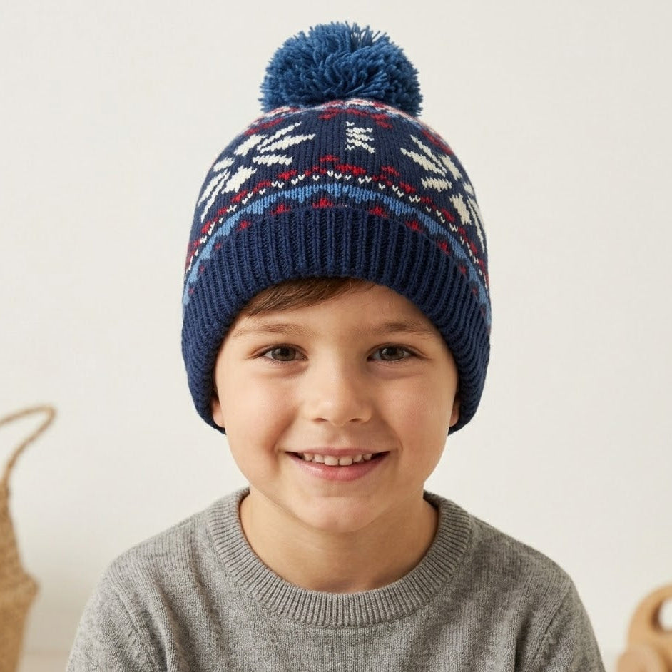Snow Crystal Navy Wool Ice Cap