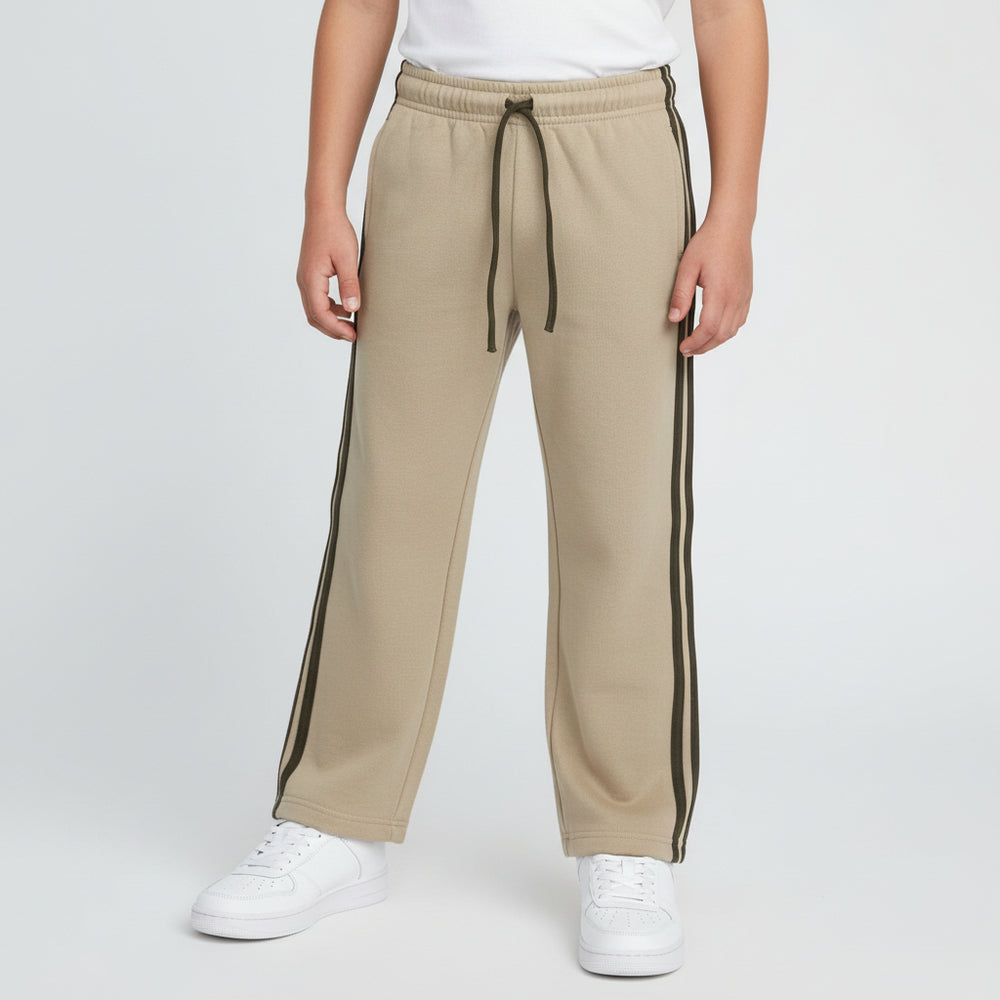 Striped Beige/Olive Cotton Wide Leg Sweat Pants