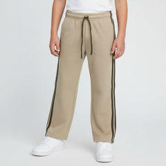 Striped Beige/Olive Cotton Wide Leg Sweat Pants