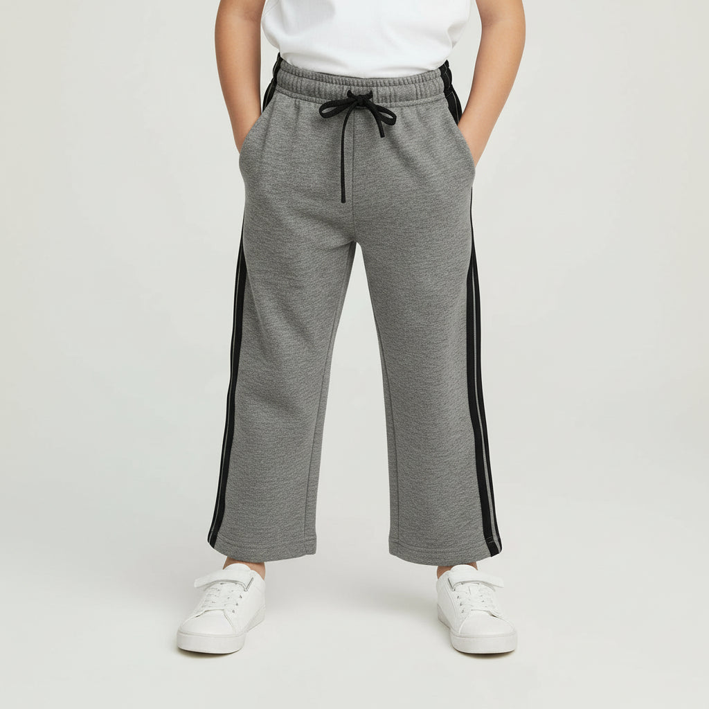 Striped Dark Grey Cotton Wide Leg Sweat Pants