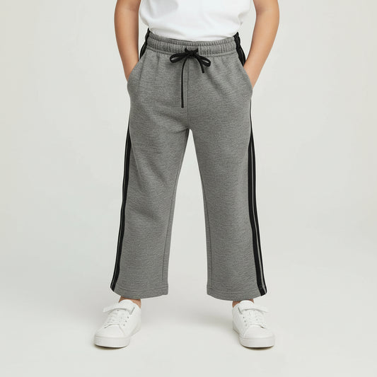 Striped Dark Grey Cotton Wide Leg Sweat Pants