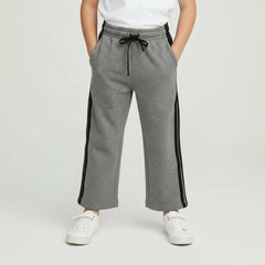 Striped Dark Grey Cotton Wide Leg Sweat Pants