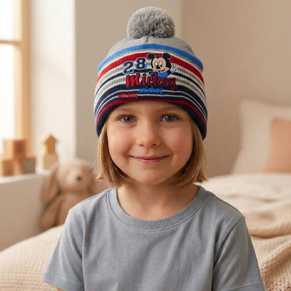 Striped Mickey Mouse Grey Fleece Ice Cap