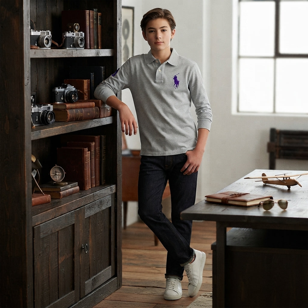 Basic Cotton Long-Sleeved Polo Shirt