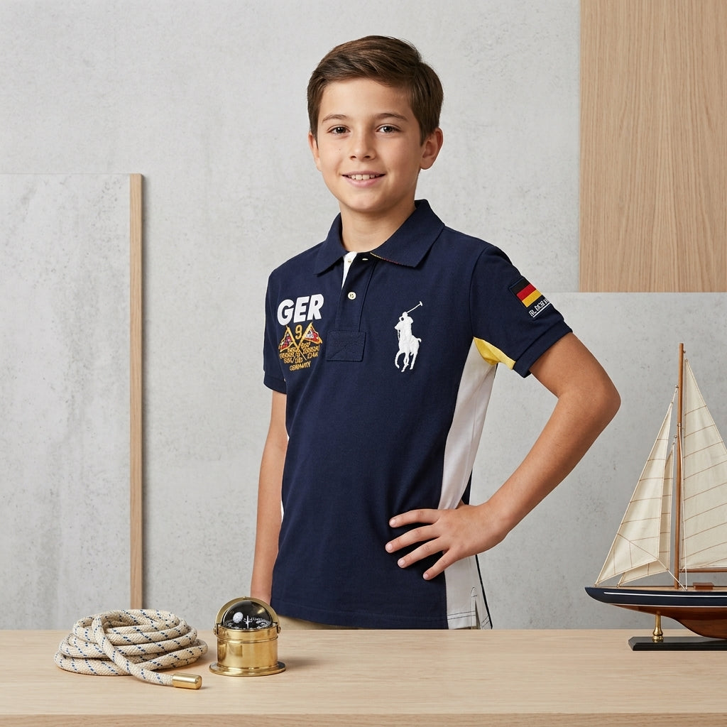 Striped Cotton Short-Sleeved Polo Shirt