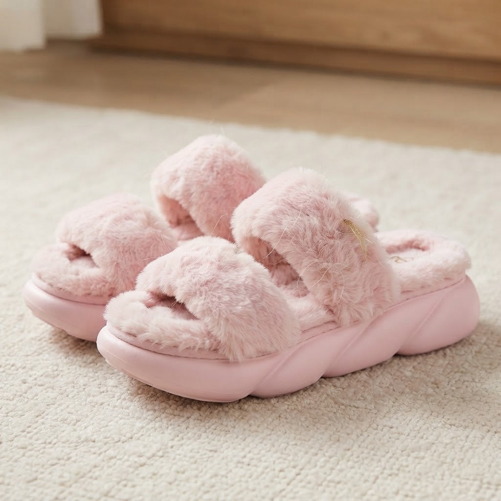 Double Band Plush Slippers