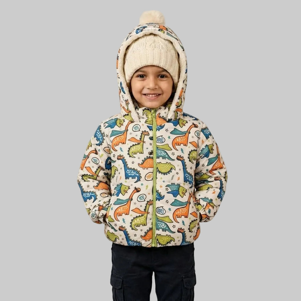 Super Dinosaurs White Lined Puffer Jacket