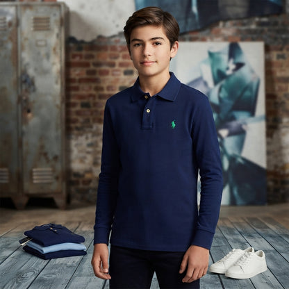 Basic Cotton Long-Sleeved Polo Shirt