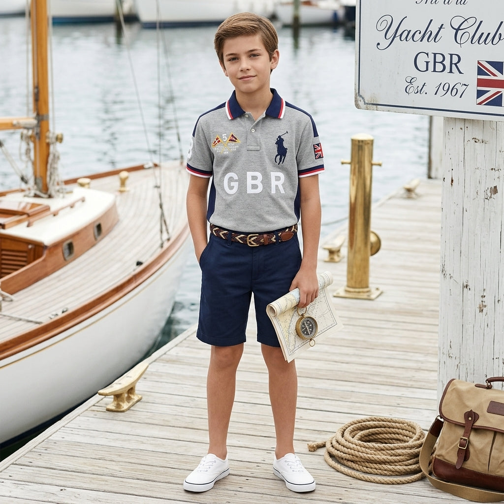 Striped Cotton Short-Sleeved Polo Shirt