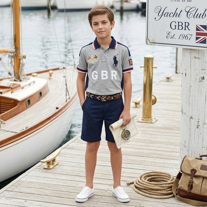Striped Cotton Short-Sleeved Polo Shirt
