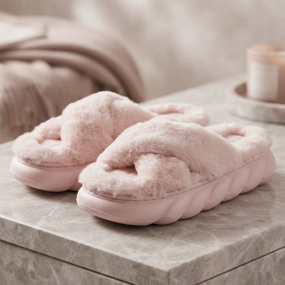 Cross Band Plush Slippers