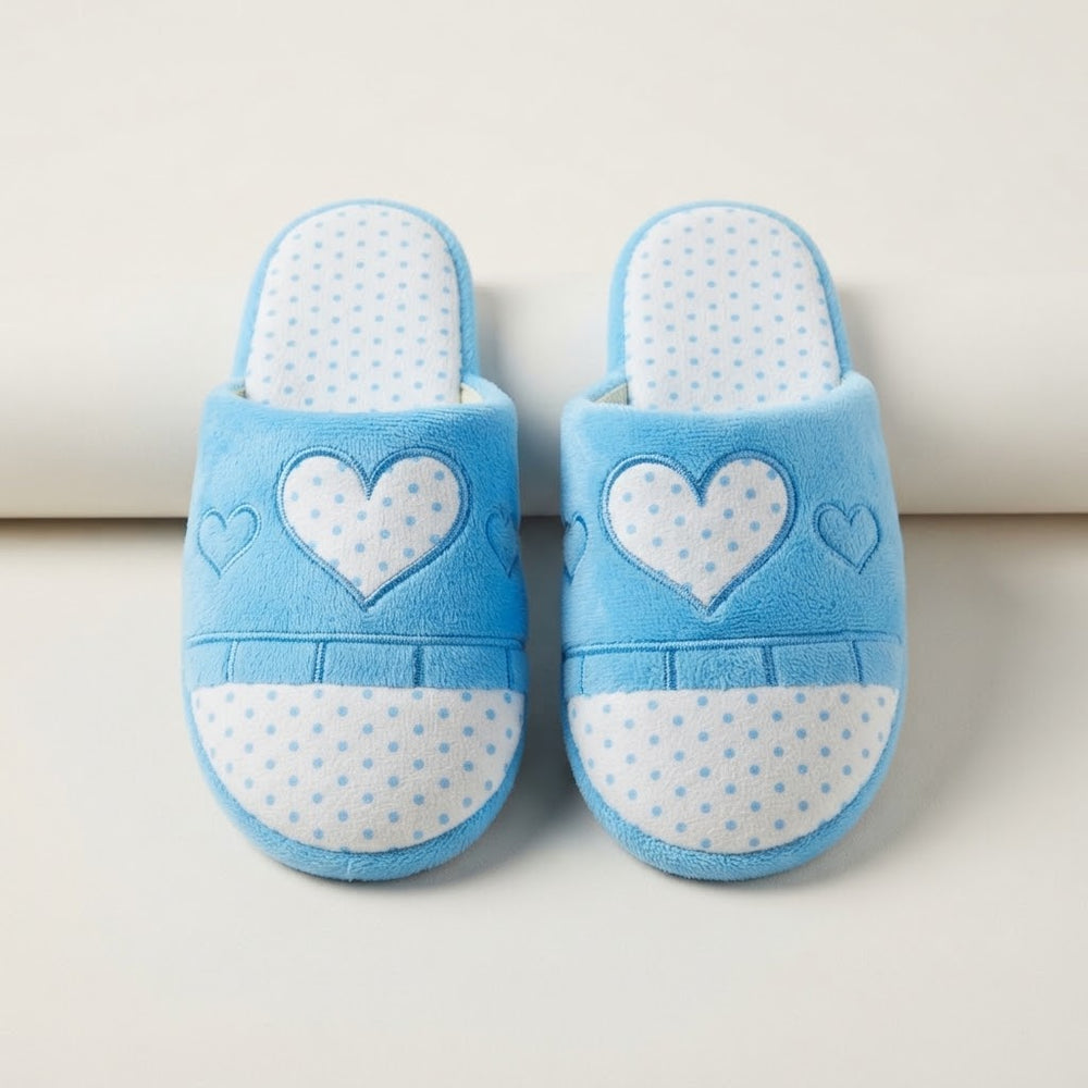 Heart Light Blue Plush Slippers