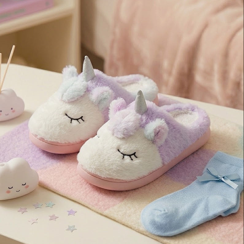 Fuzzy Unicorn Plush Slippers