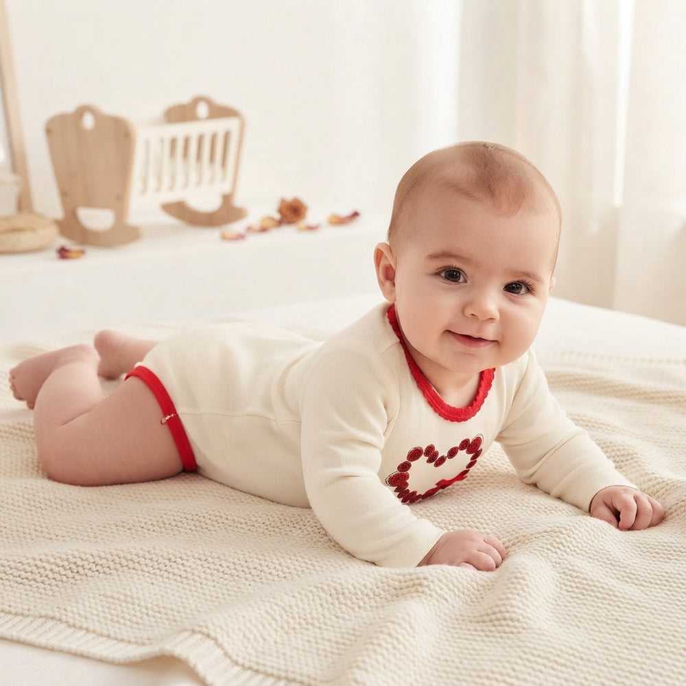 Heart White Cotton Bodysuit