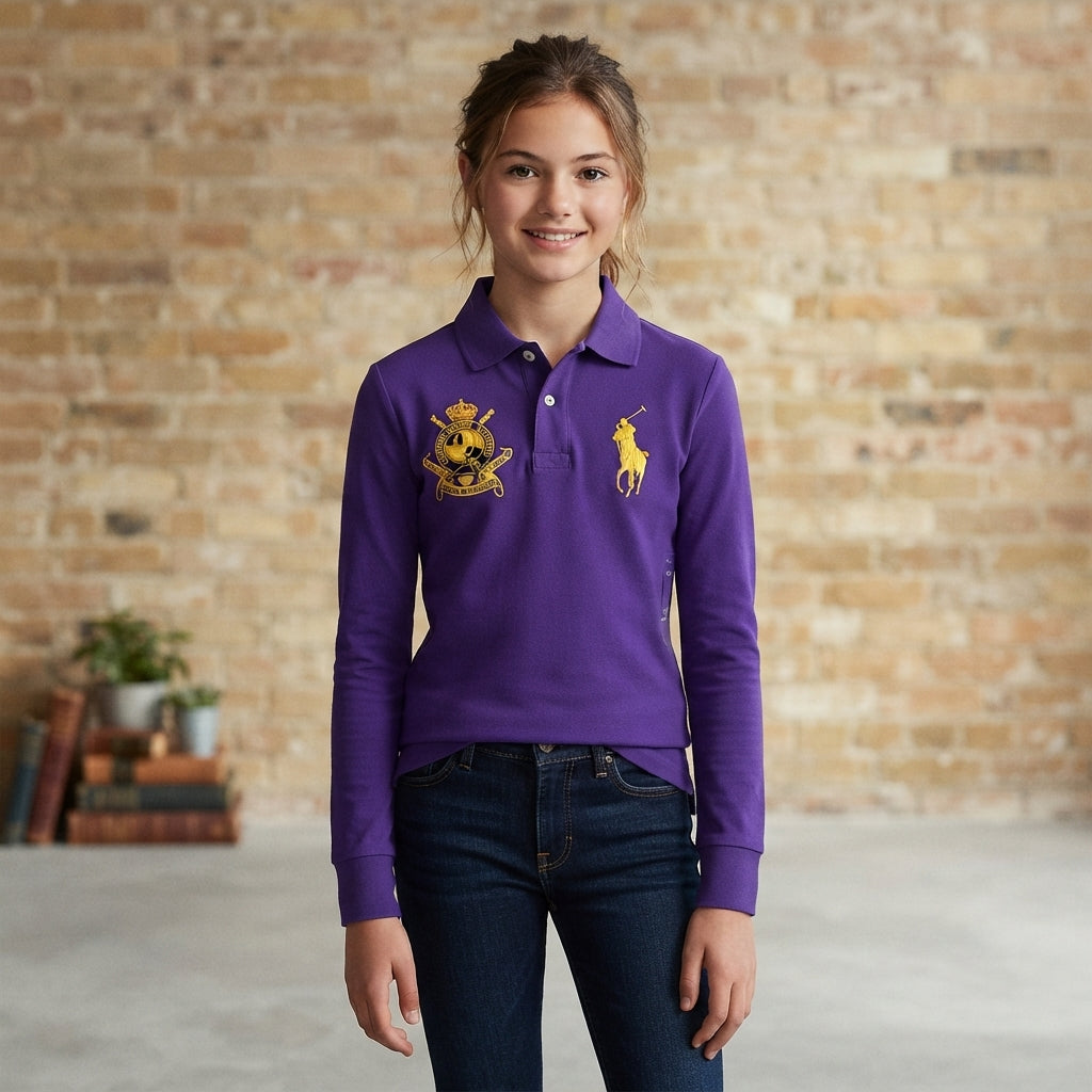 Basic Cotton Long-Sleeved Polo Shirt