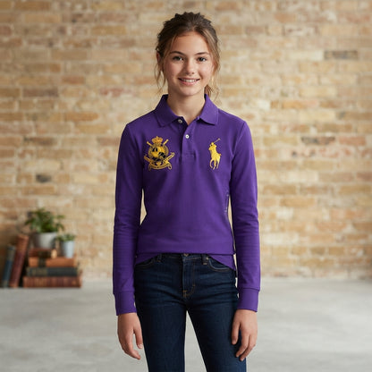 Basic Cotton Long-Sleeved Polo Shirt