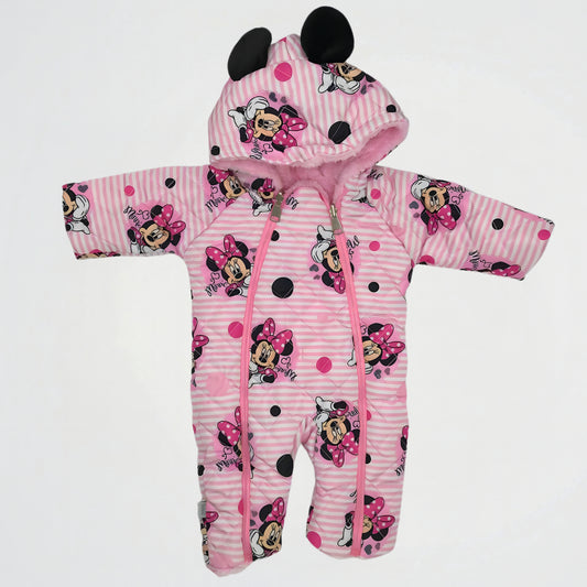 Minnie Mouse Striped Pink Double Faced Puffer Hooded Rainsuit