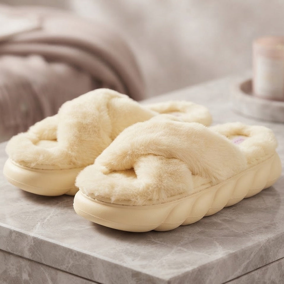 Cross Band Plush Slippers