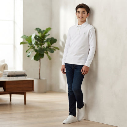 Basic Cotton Long-Sleeved Polo Shirt