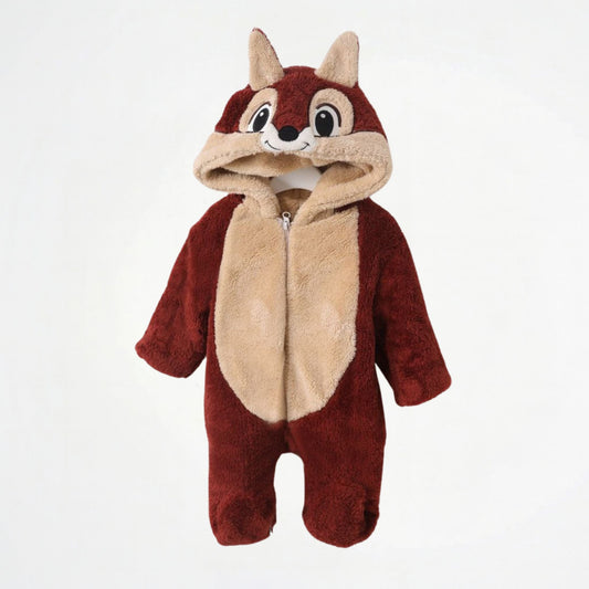 Squirrel Dark Red Fleece Hooded Onesies