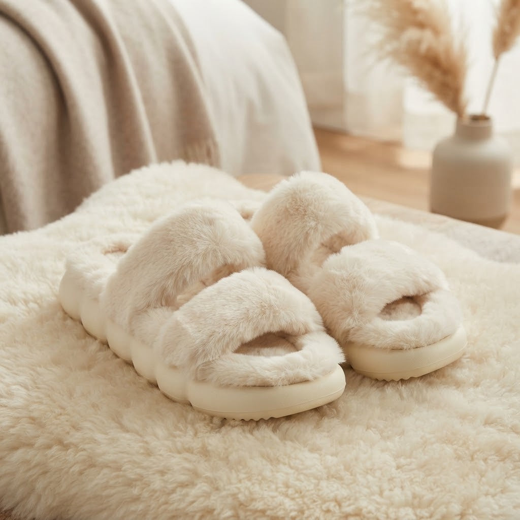 Double Band Plush Slippers