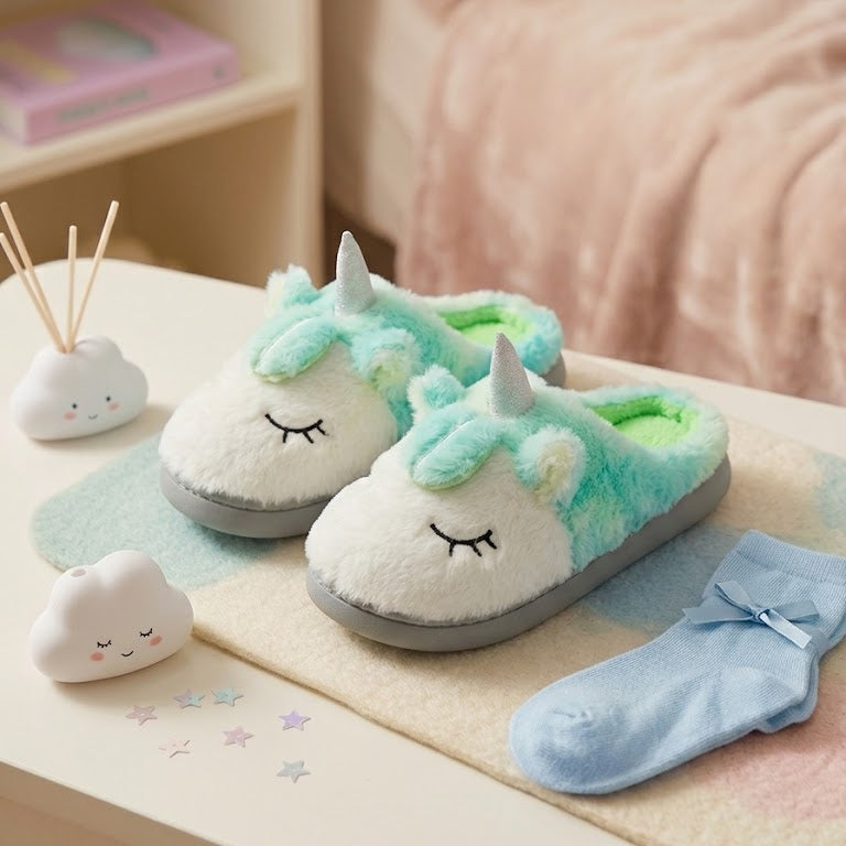 Fuzzy Unicorn Plush Slippers