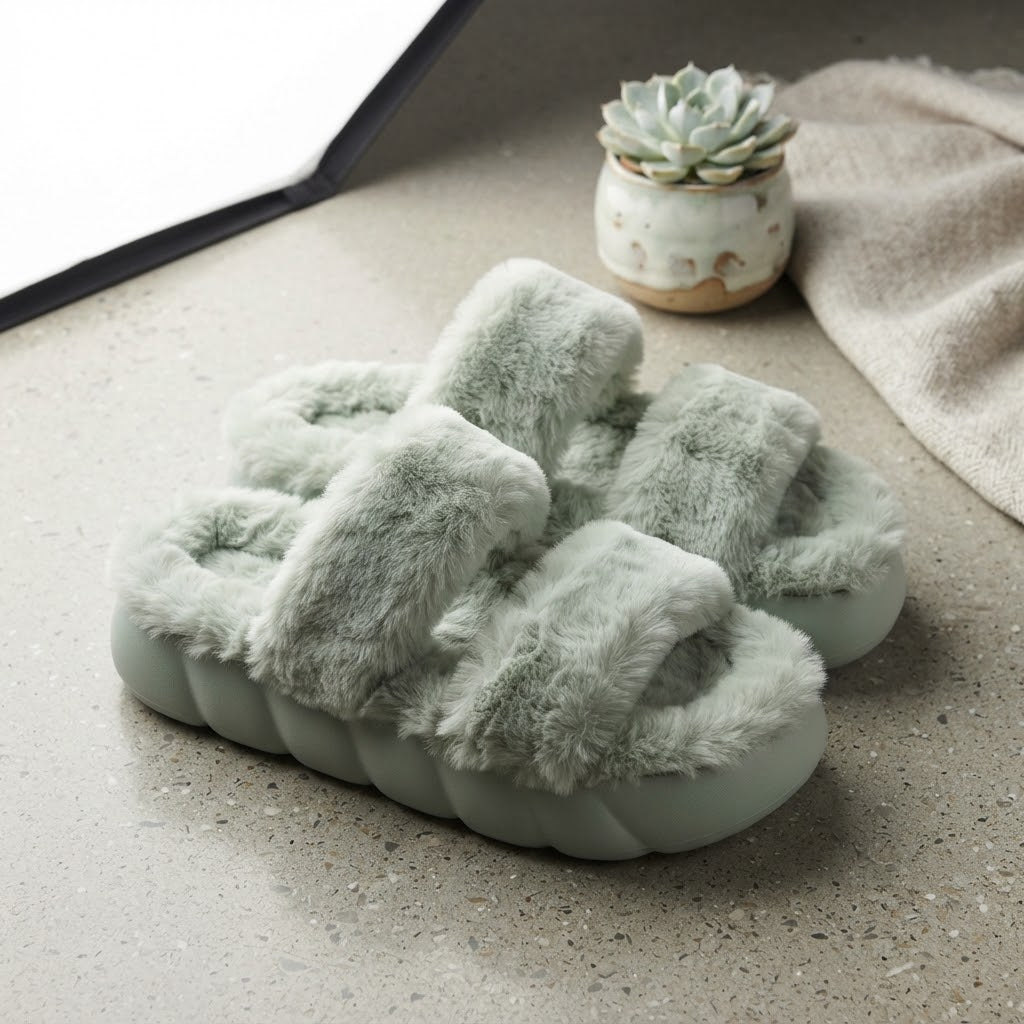 Double Band Plush Slippers